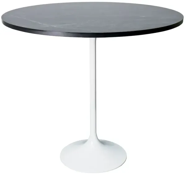 LeisureMod Bar Height Table White Base with 48 Round Black Marbelized MDF Top