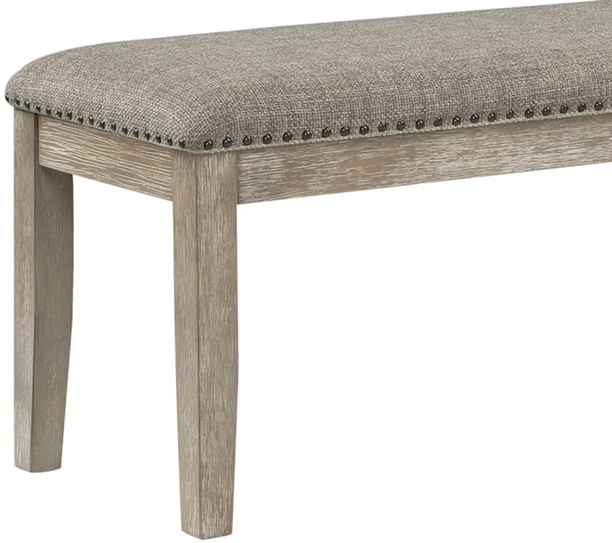 Ruth 64 Inch Bench, Nailhead Trim, Polyester Upholstery, Gray Solid Wood - Benzara