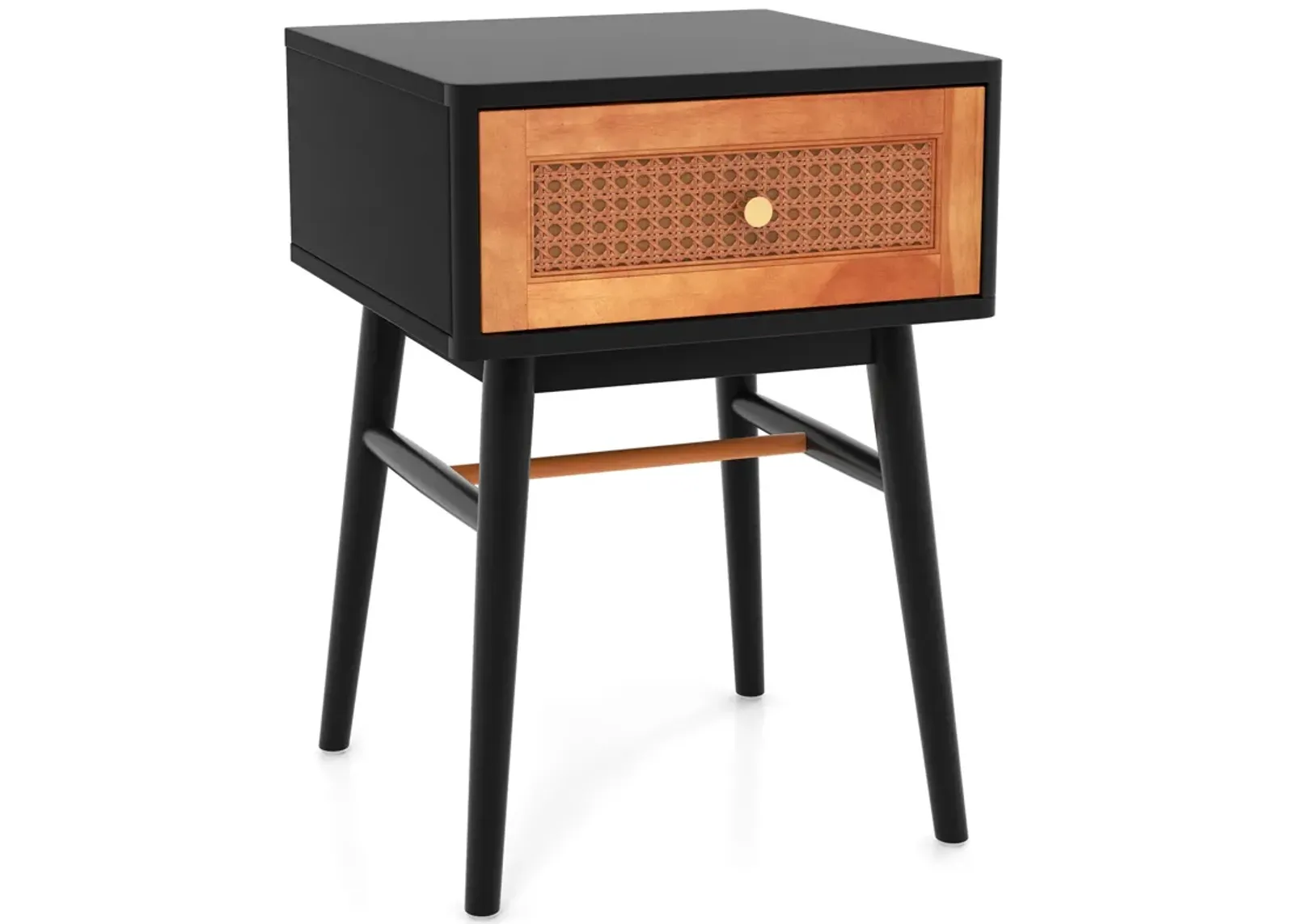 1-Drawer Modern Bedside Table with Solid Wood Legs