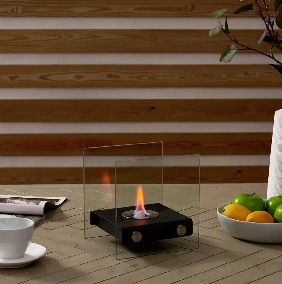 Danya B. Square Tabletop Smokeless Fireplace With Clear Glass Panels For Indoor / Outdoor Use