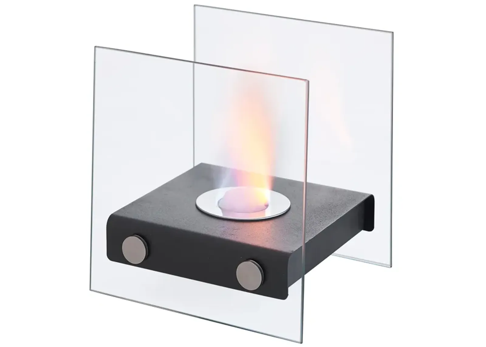 Danya B. Square Tabletop Smokeless Fireplace With Clear Glass Panels For Indoor / Outdoor Use