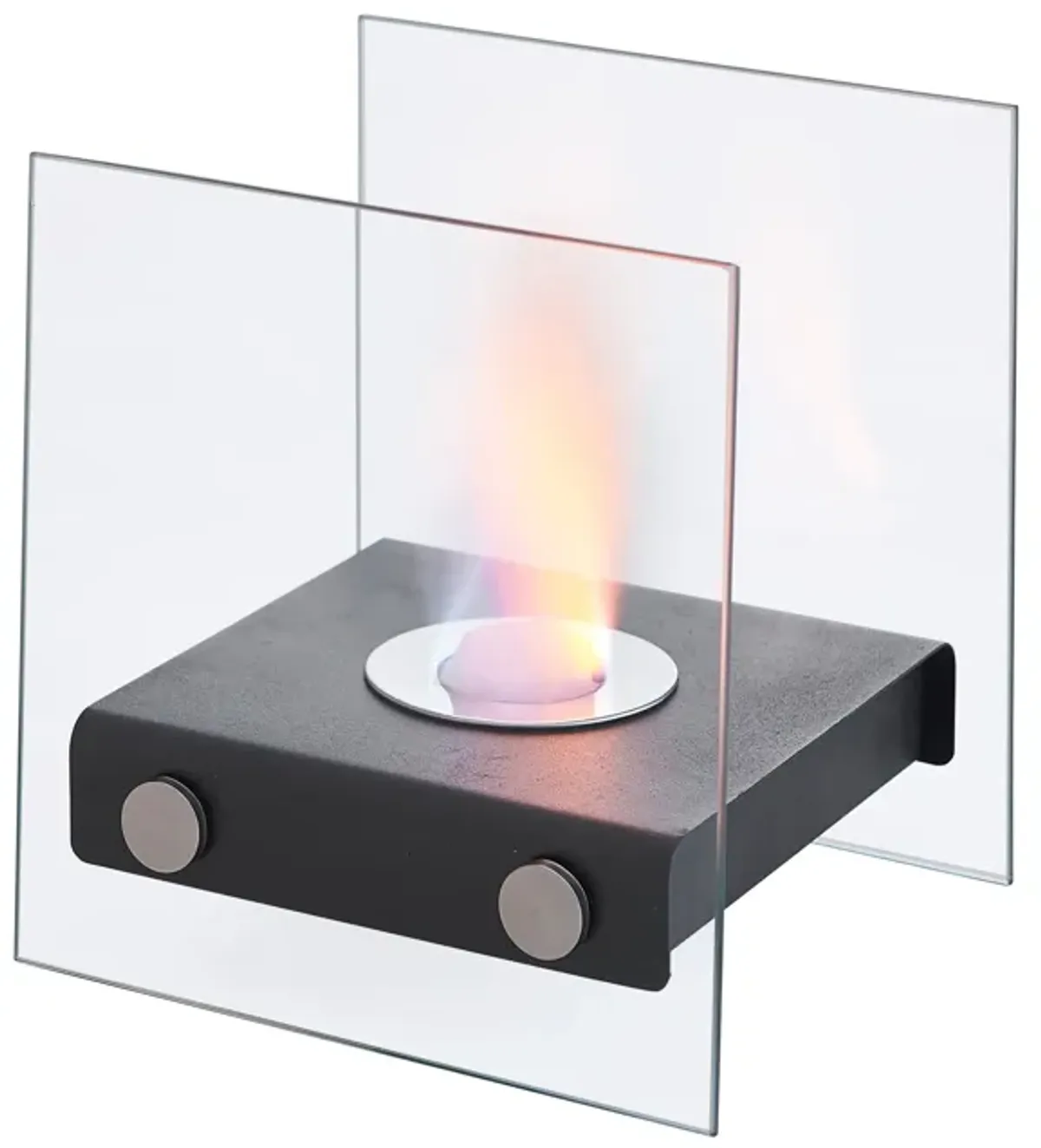 Danya B. Square Tabletop Smokeless Fireplace With Clear Glass Panels For Indoor / Outdoor Use