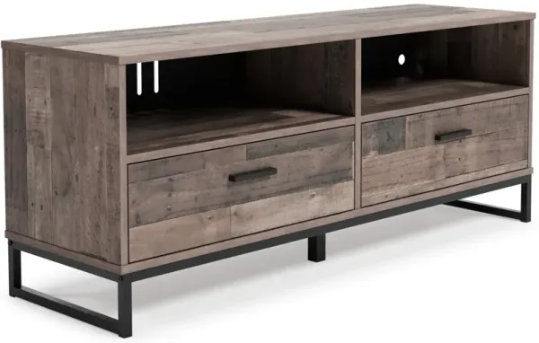 Elis TV Stand Media Console, 2 Drawers and Shelves, Brown Wood 59 Inch - Benzara