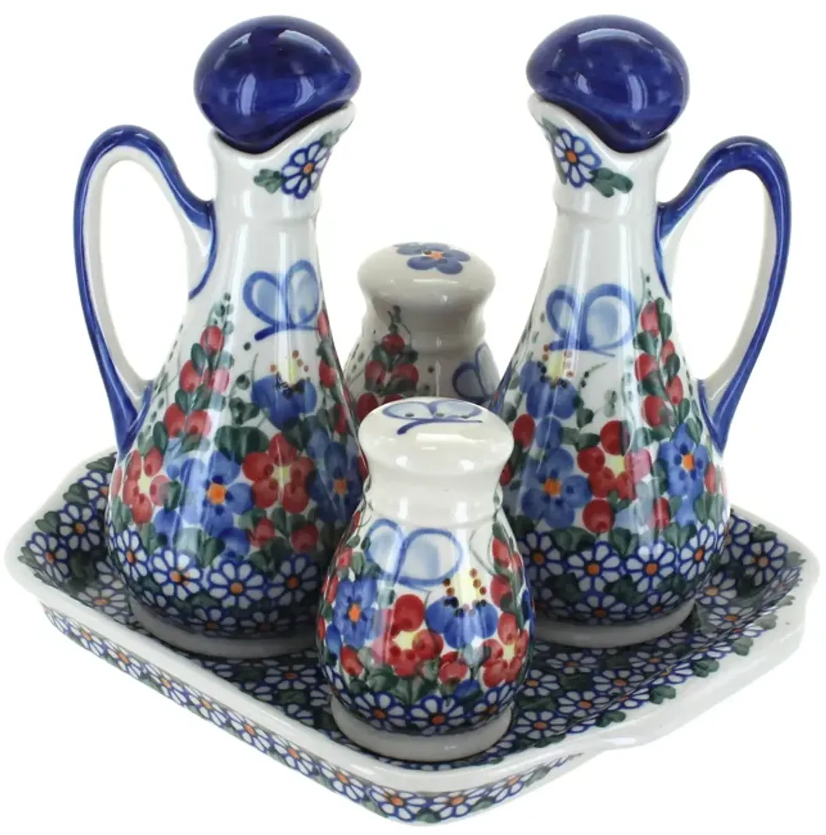 Blue Rose Polish Pottery Garden of Blue Table Accessory Set