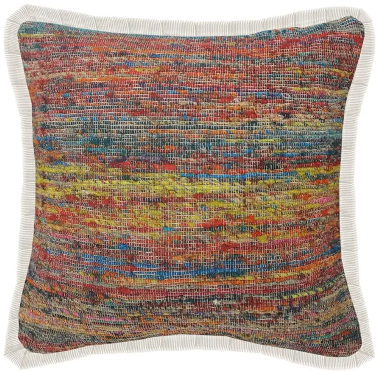 20" Red and Yellow Chindi Fringe Square Throw Pillow