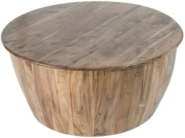 37 Inch Round Coffee Table, Drum Shape, Mango and Sheesham Wood, Brown-Benzara