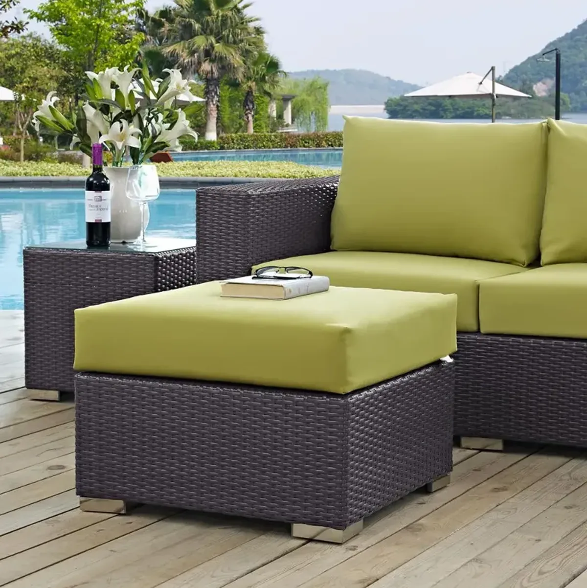 Modway Convene Outdoor Patio Fabric Square Ottoman