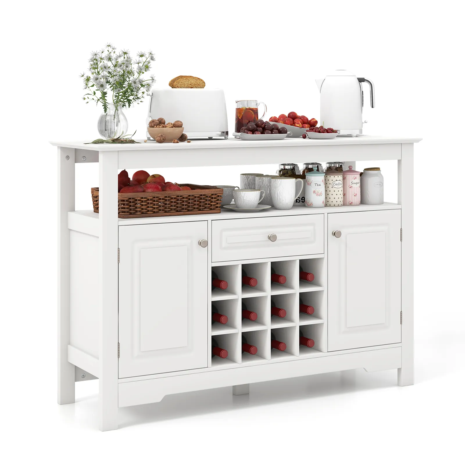 Buffet Sideboard Wine Liquor Coffee Bar Cabinet with Removable Wine Rack-White