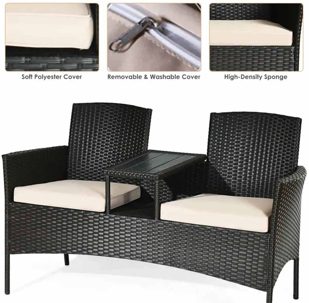 Modern Patio Conversation Set with Built-in Coffee Table and Cushions