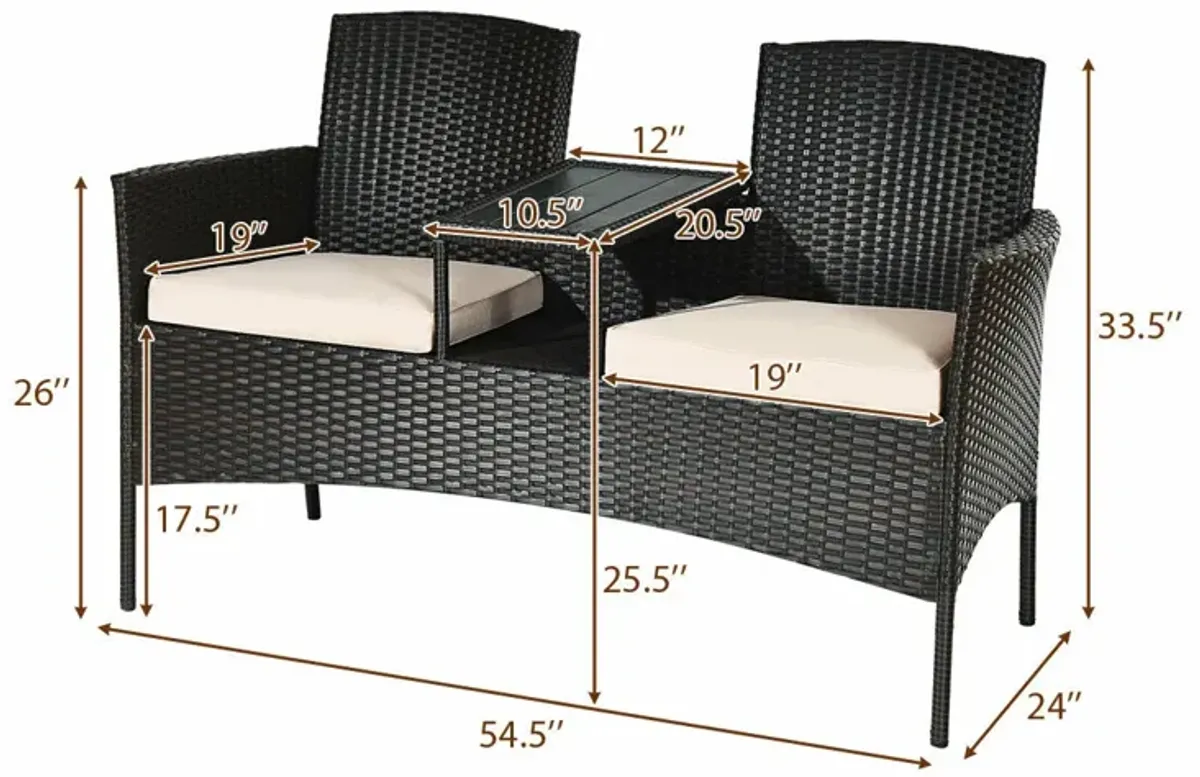 Modern Patio Conversation Set with Built-in Coffee Table and Cushions