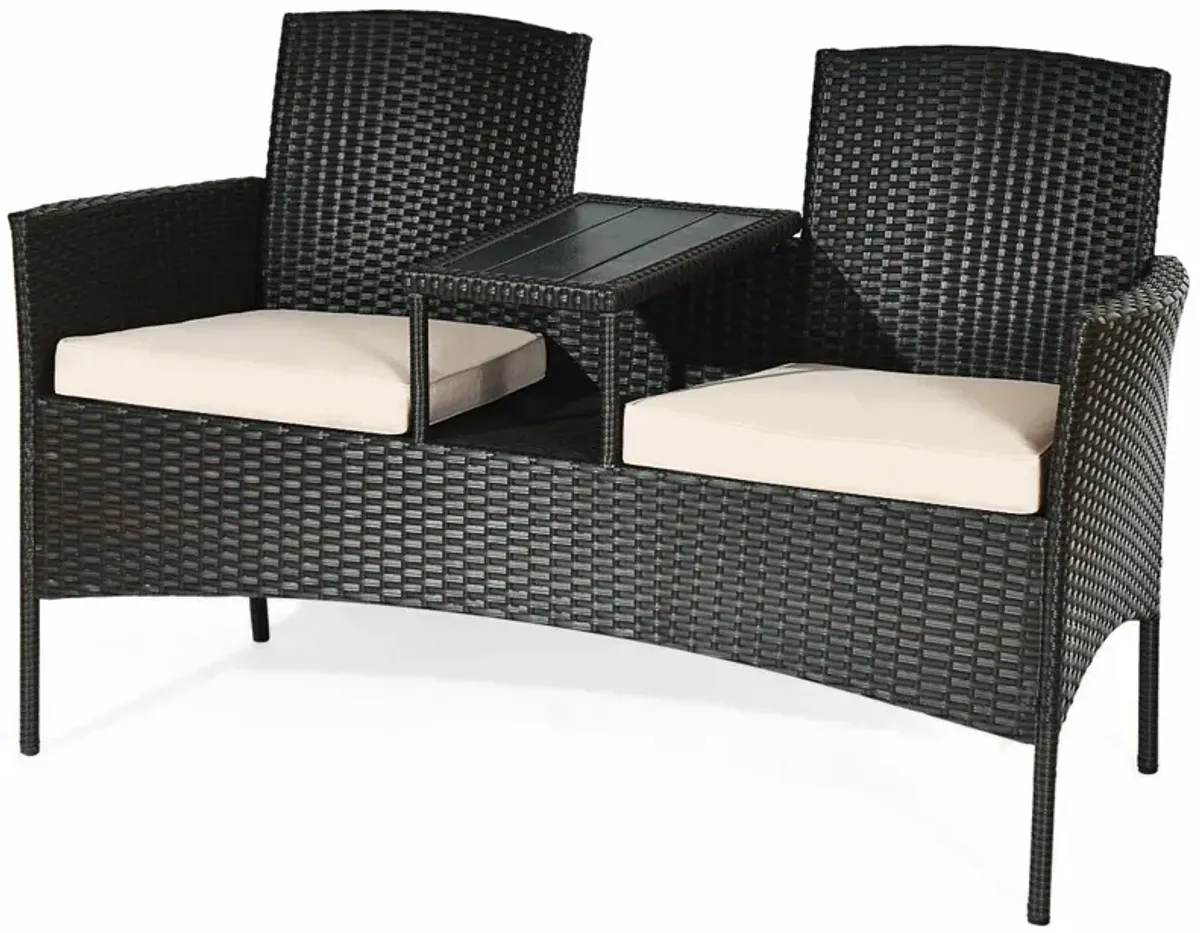 Modern Patio Conversation Set with Built-in Coffee Table and Cushions