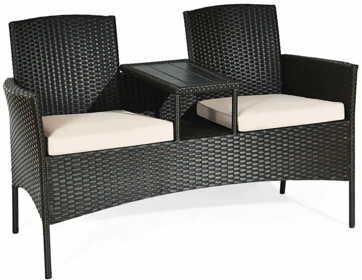 Modern Patio Conversation Set with Built-in Coffee Table and Cushions