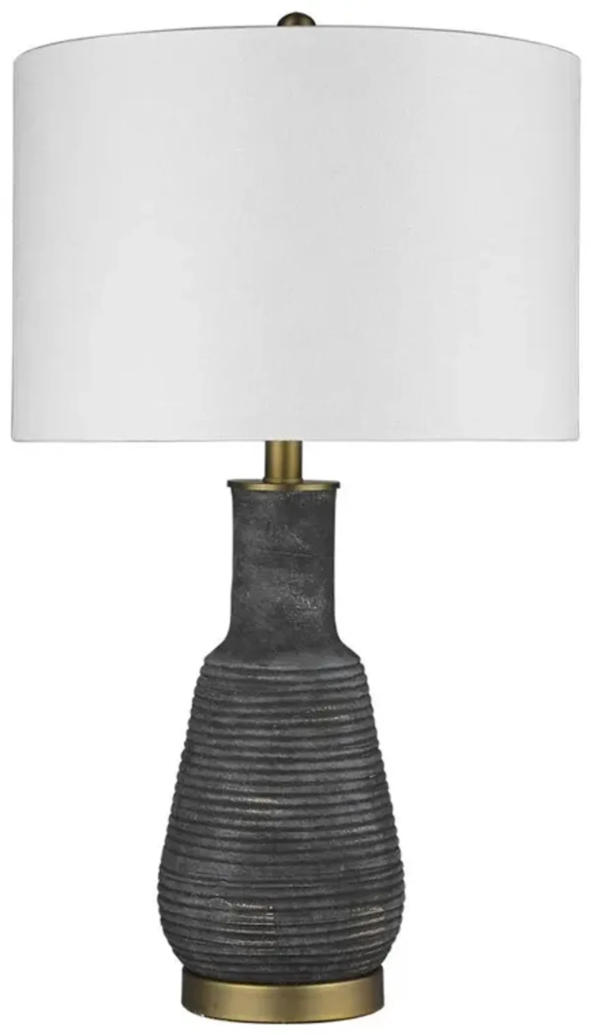 Hivvago 26" Distressed Black and Gold Ceramic Table Lamp With White Drum Shade