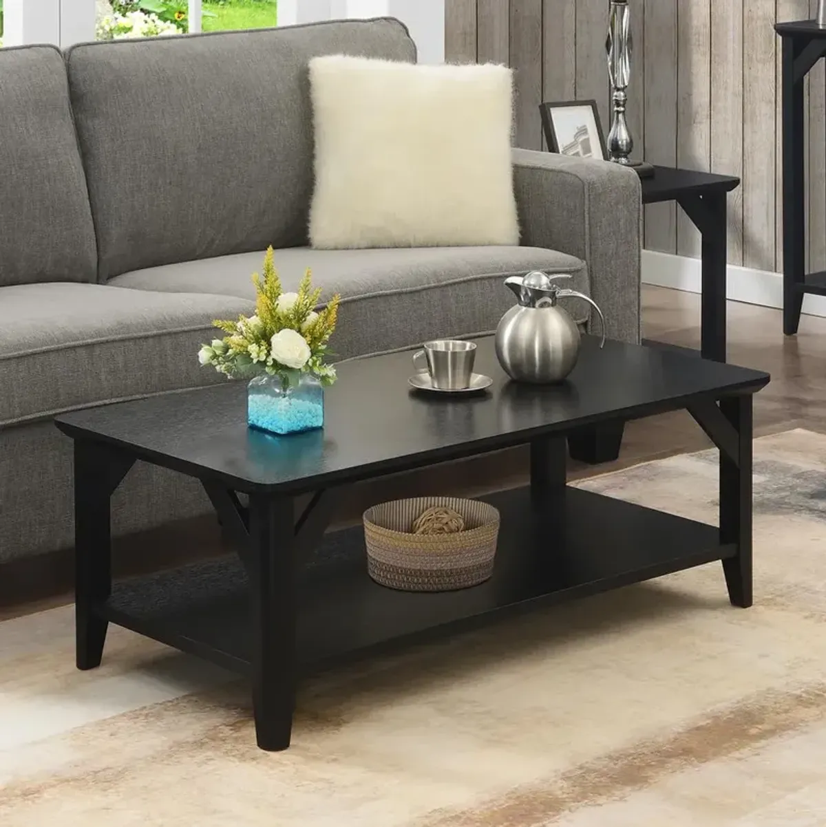 Convenience Concepts Winston Coffee Table with Shelf, Black