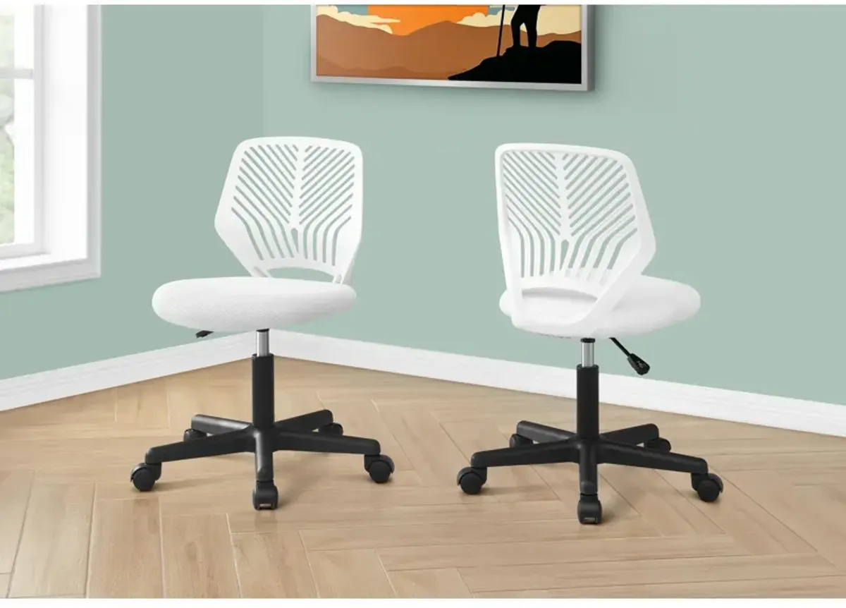 Monarch Specialties I 7338 Office Chair, Adjustable Height, Swivel, Ergonomic, Computer Desk, Work, Juvenile, Metal, Fabric, White, Black, Contemporary, Modern