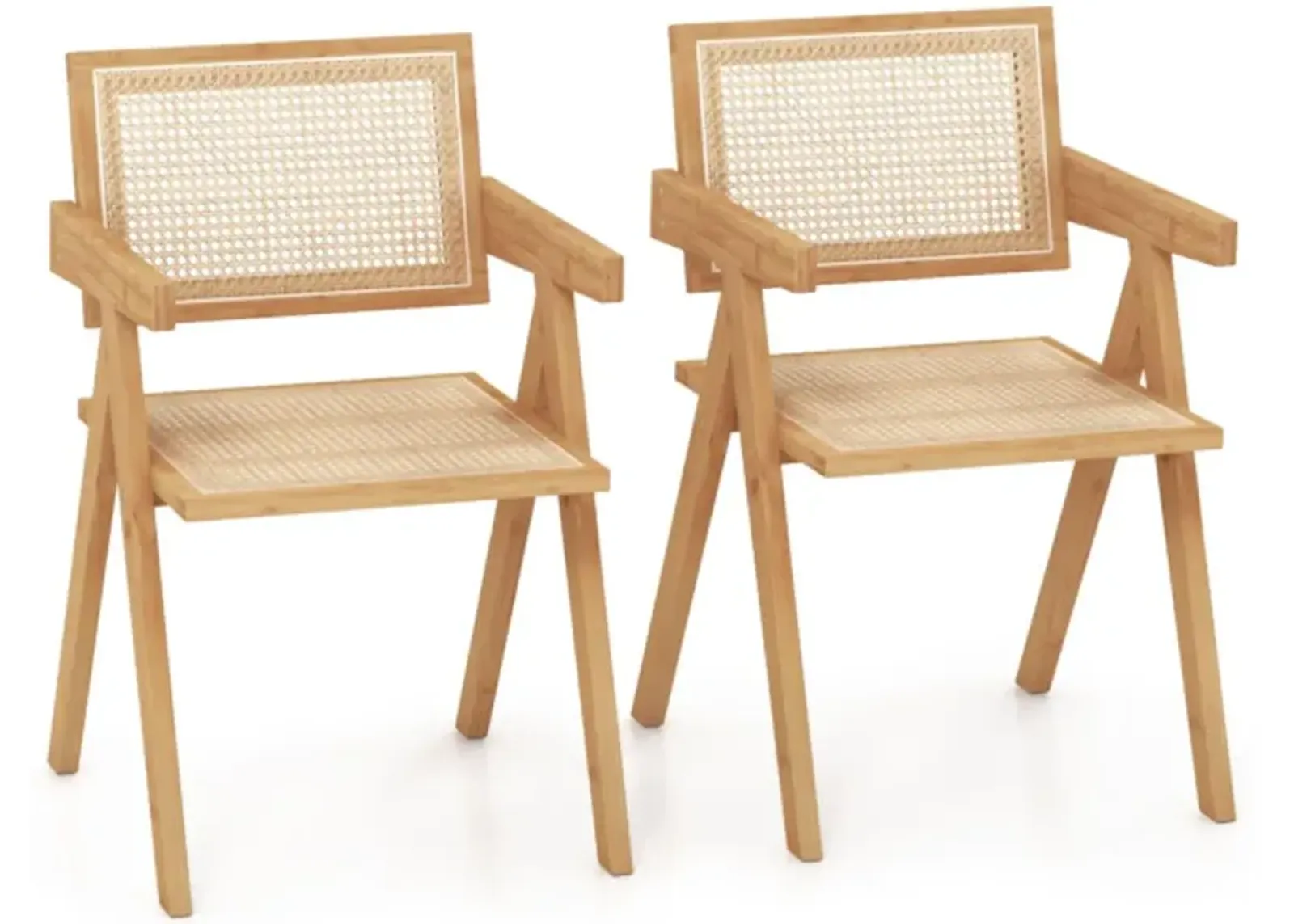 Hivvago Set of 2 Rattan Accent Chairs with Natural Bamboo Frame-Natural