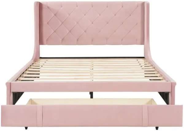 Streamdale Velvet Wingback Storage Platform Bed with Drawer