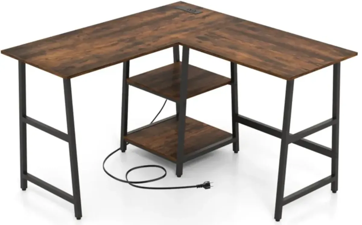 Hivvago L Shaped Corner Computer Desk with Storage Shelves