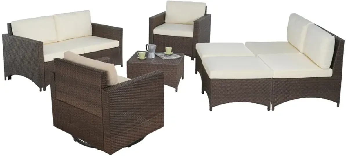 Studio Shine Collection 1 loveseat, 1 Armchair, 1 Swivel Chair, 2 Armless chairs with ottoman and 1 Coffee Table