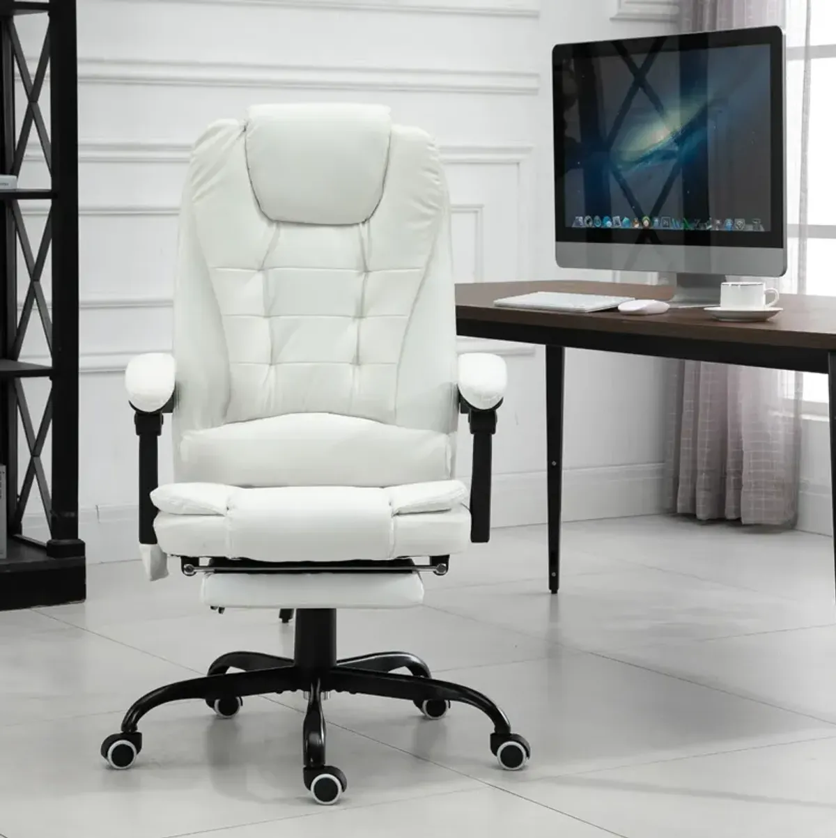 White Ultimate Comfort: Reclining Office Chair with Massage Feature