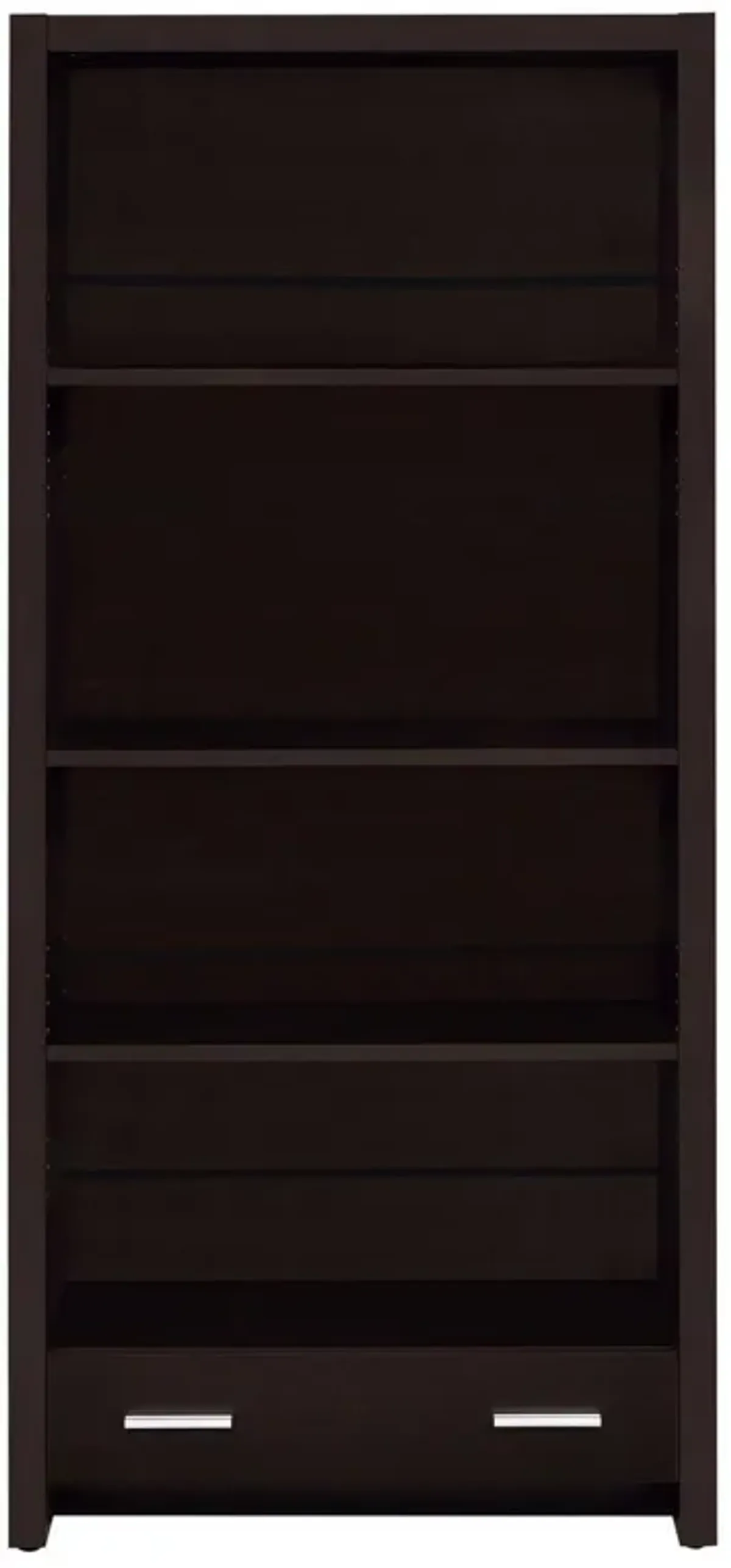 Wooden Bookcase with 3 Shelves and 1 Drawer, Dark Brown-Benzara