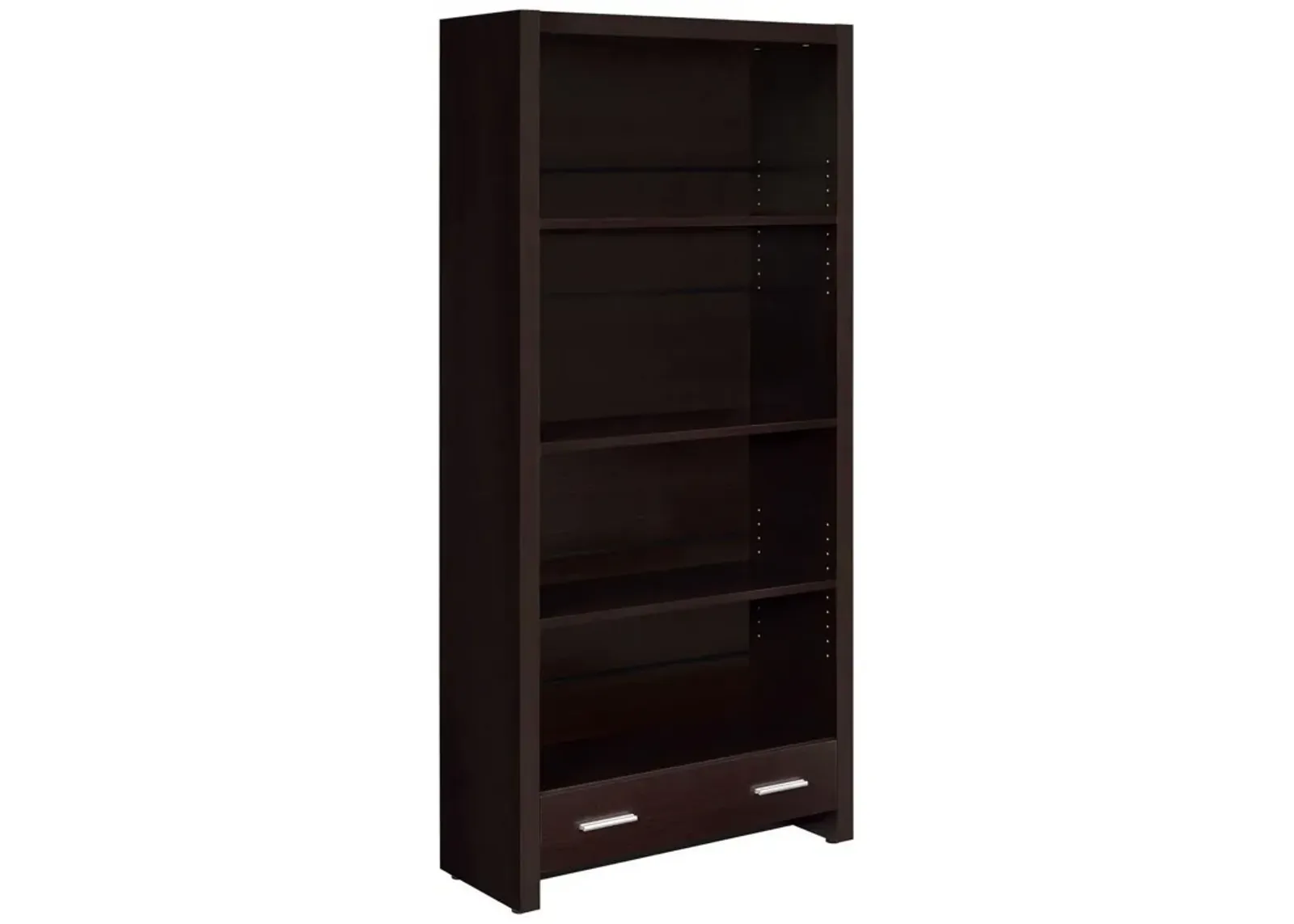 Wooden Bookcase with 3 Shelves and 1 Drawer, Dark Brown-Benzara