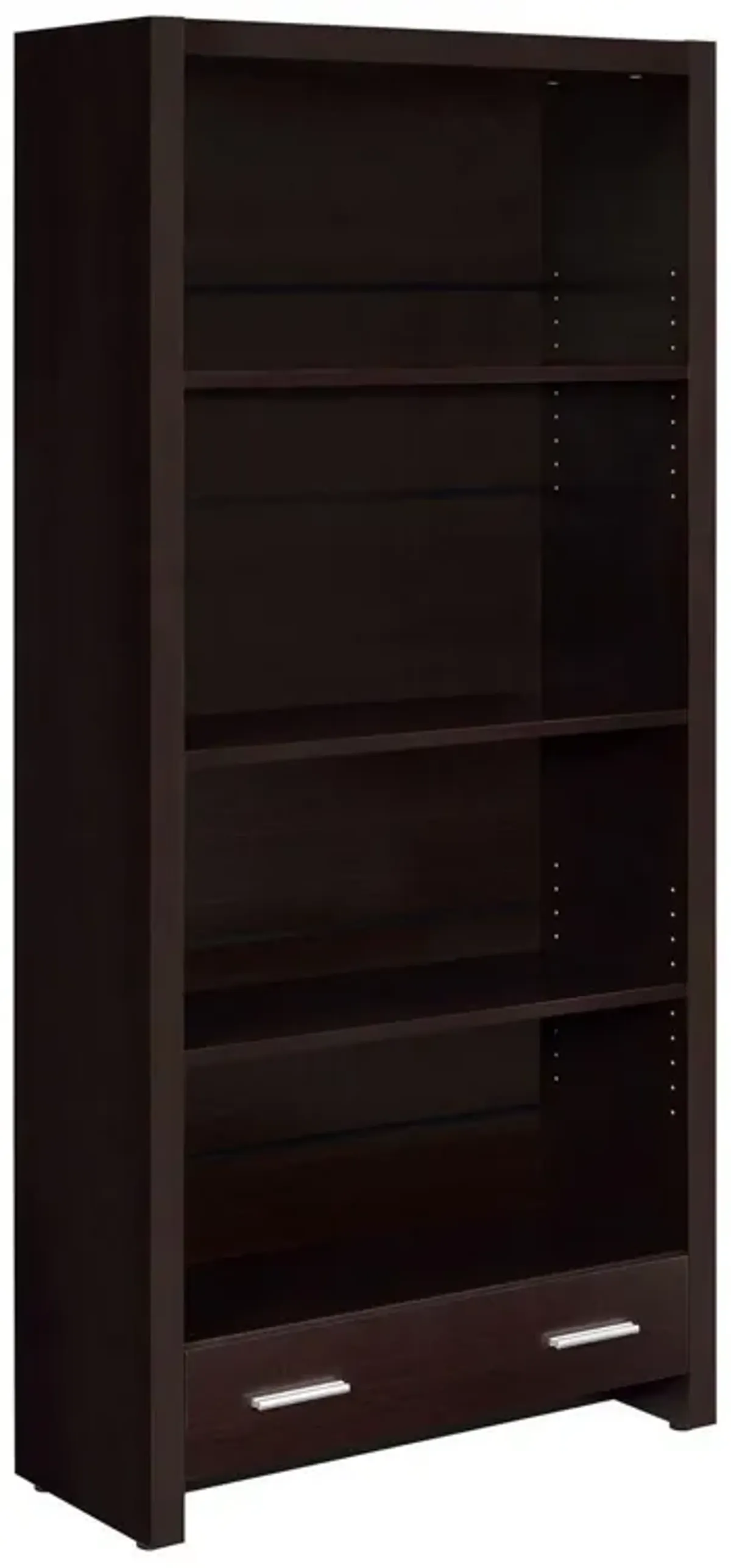 Wooden Bookcase with 3 Shelves and 1 Drawer, Dark Brown-Benzara