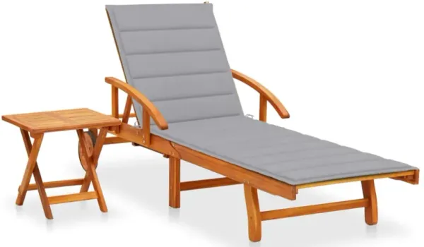vidaXL Garden Sun Lounger with Table and Cushion Solid Acacia Wood