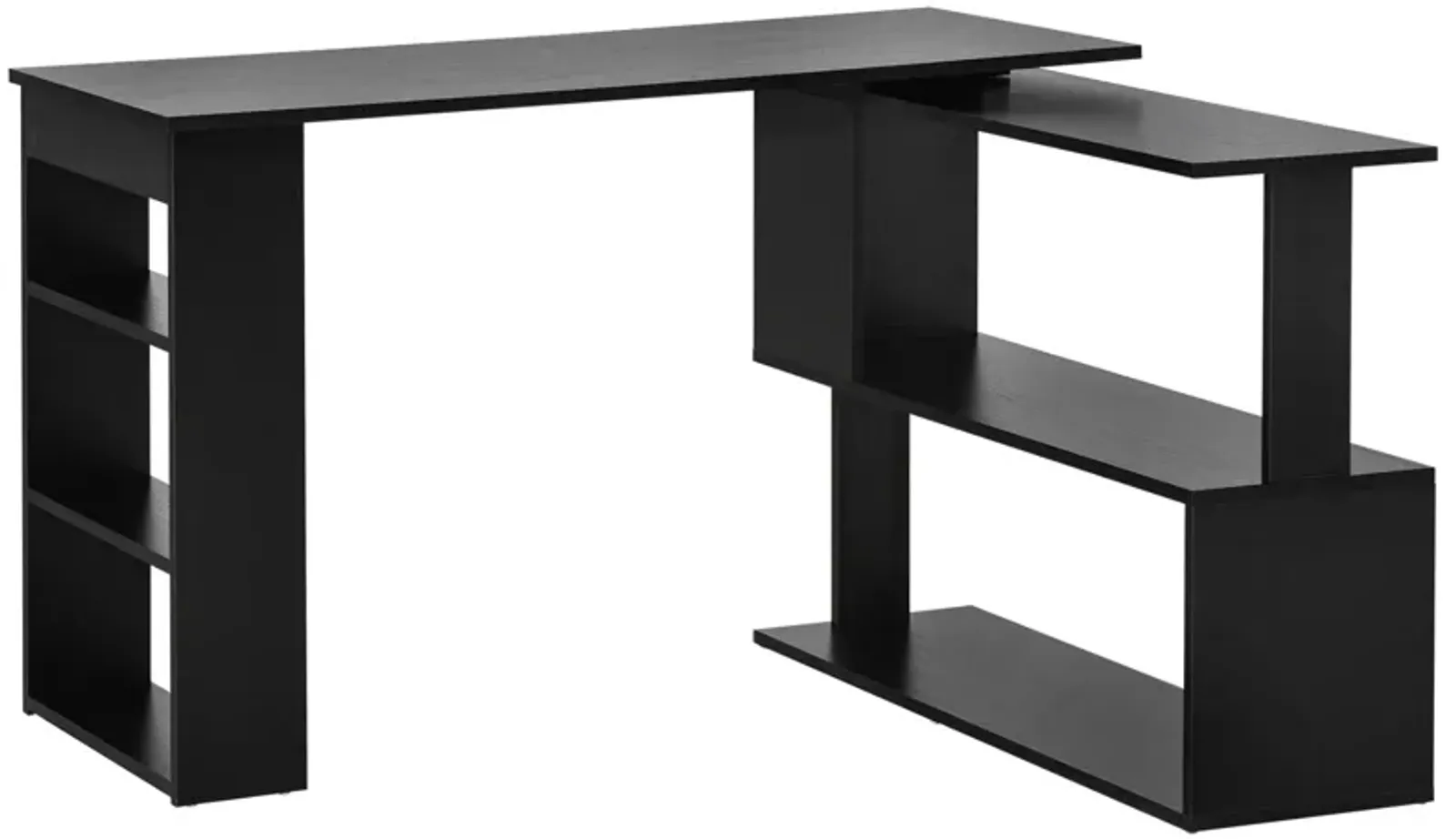 Black Home Office Solution: 360° Rotating L-Shaped Desk with Storage