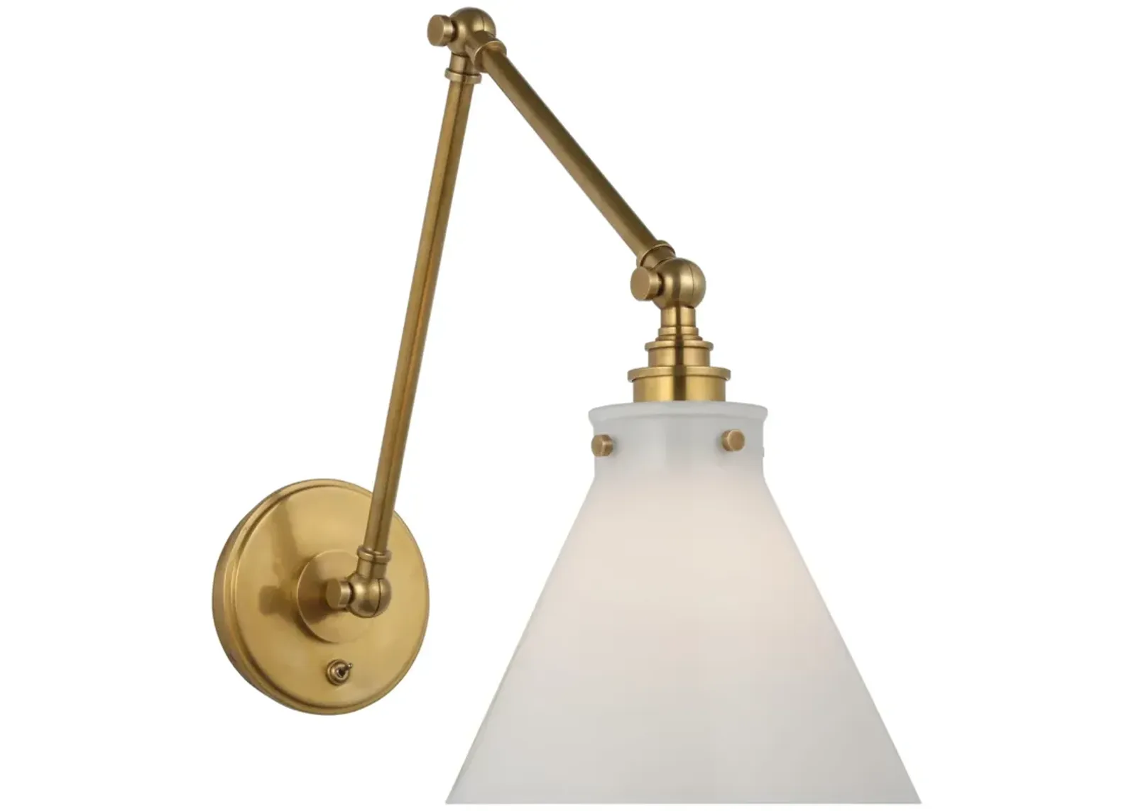 Parkington Double Library Wall Light in Antique-Burnished Brass with White Glass