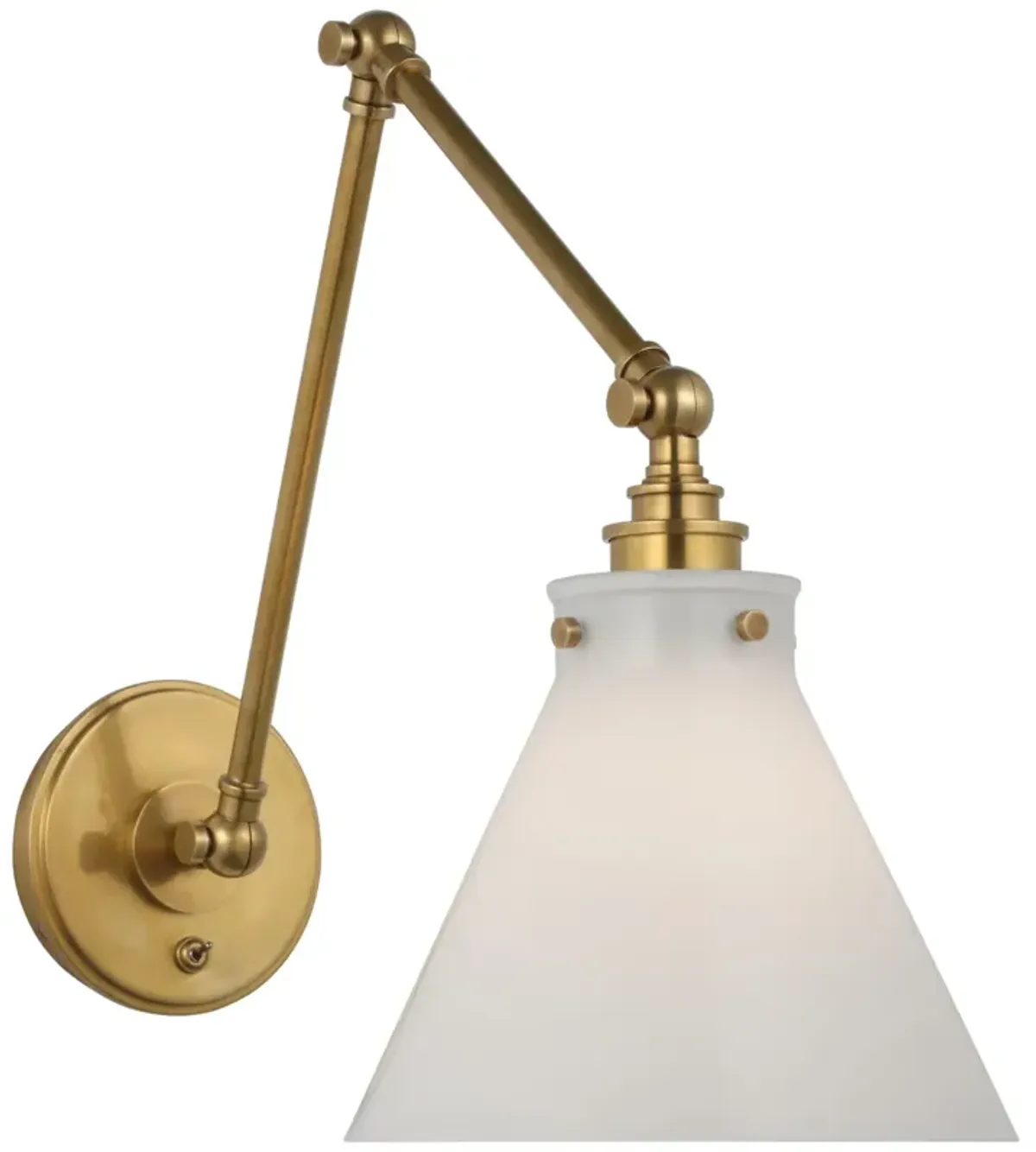 Parkington Double Library Wall Light in Antique-Burnished Brass with White Glass