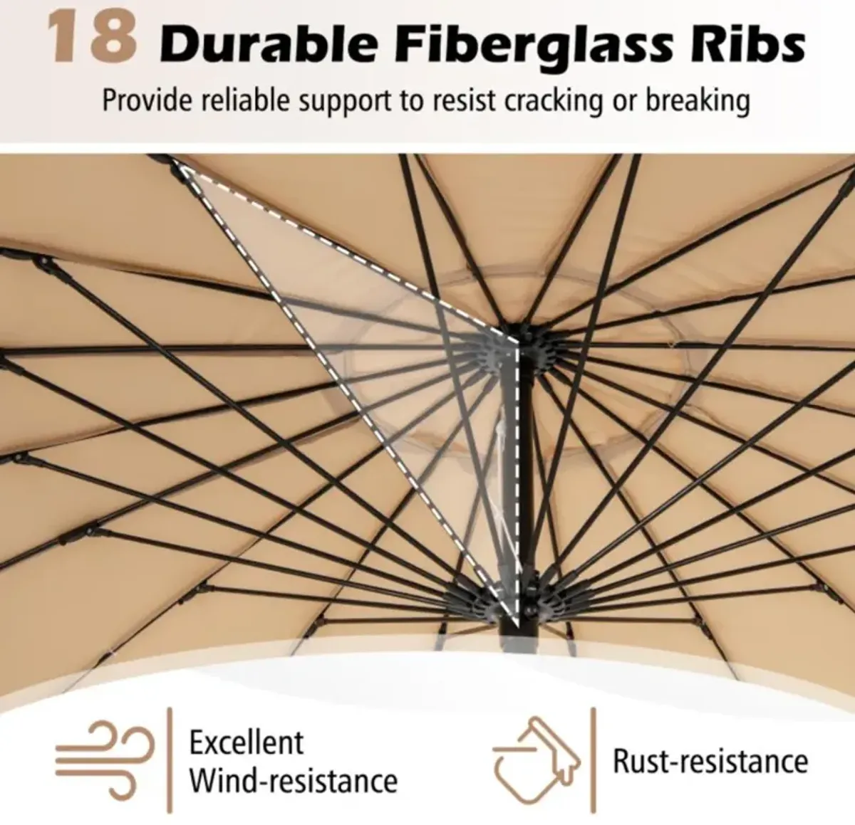 Hivvago 9 Feet Round Patio Umbrella with 18 Fiberglass Ribs