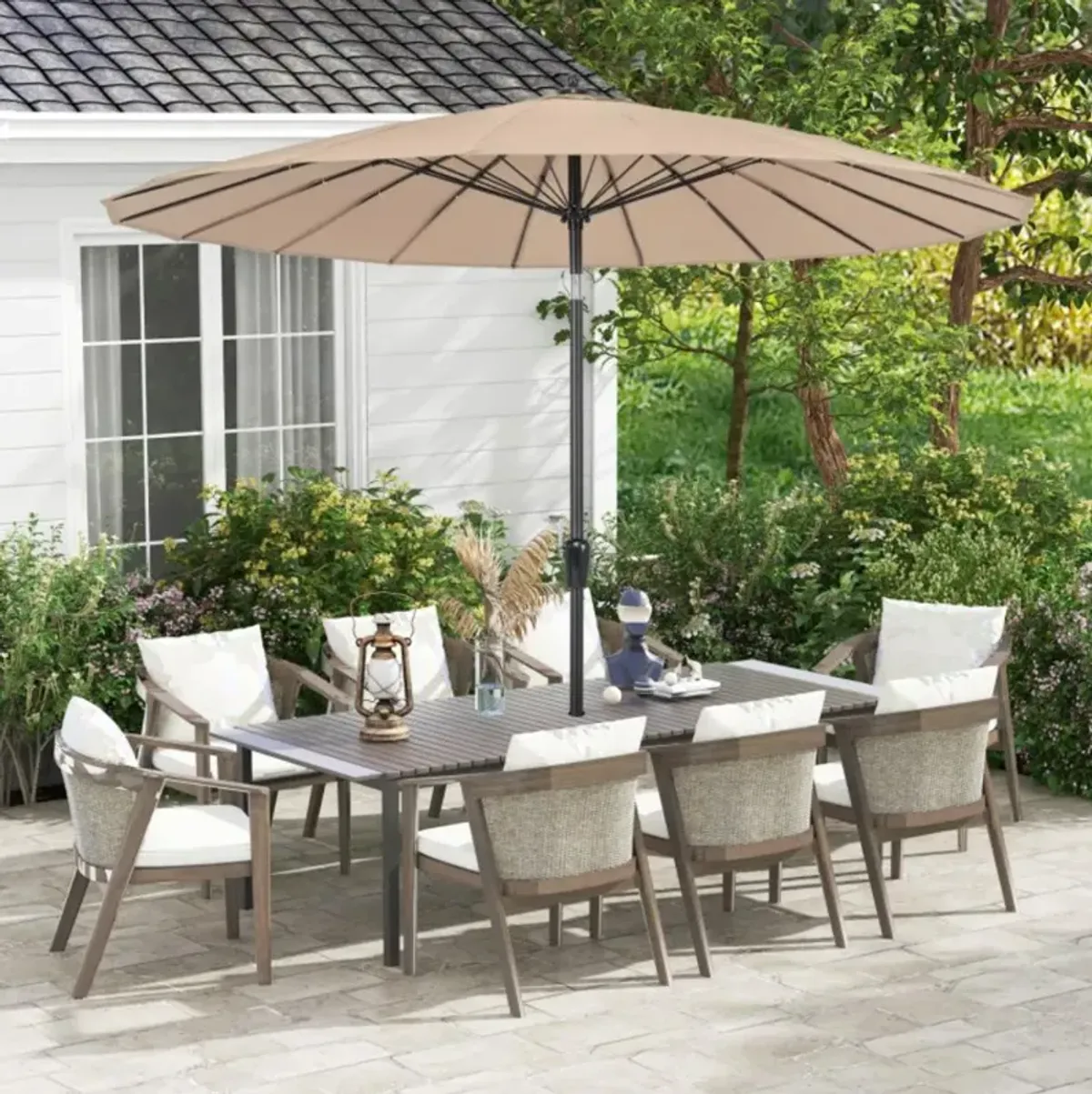 Hivvago 9 Feet Round Patio Umbrella with 18 Fiberglass Ribs