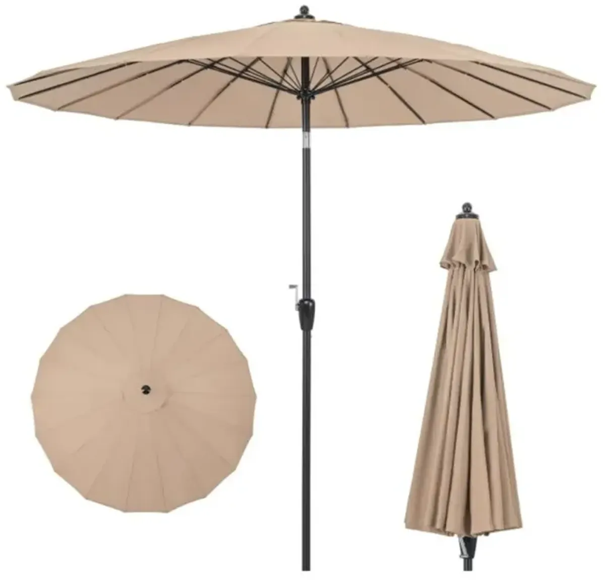 Hivvago 9 Feet Round Patio Umbrella with 18 Fiberglass Ribs