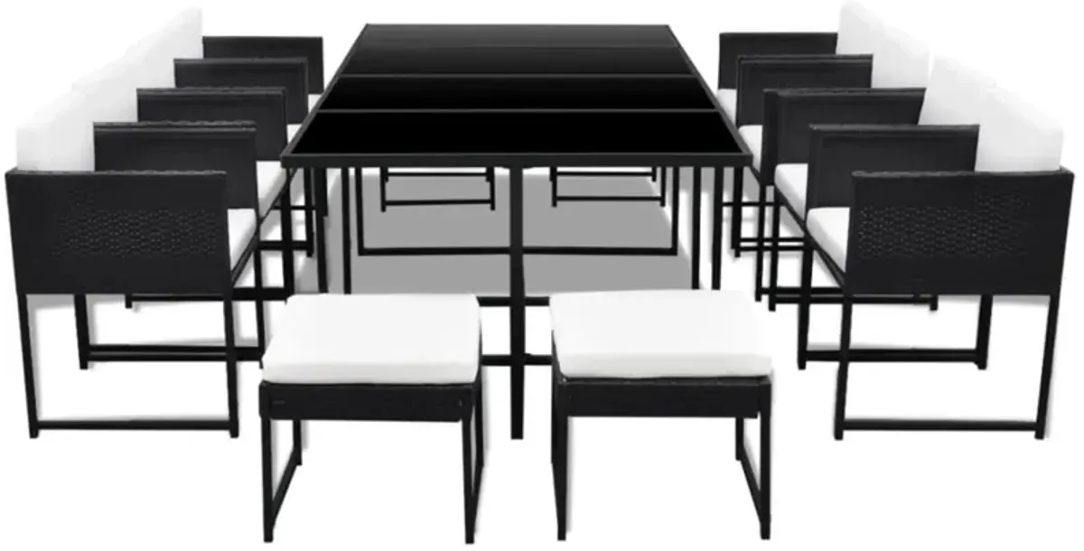 vidaXL 13 Piece Outdoor Dining Set with Cushions Poly Rattan Black