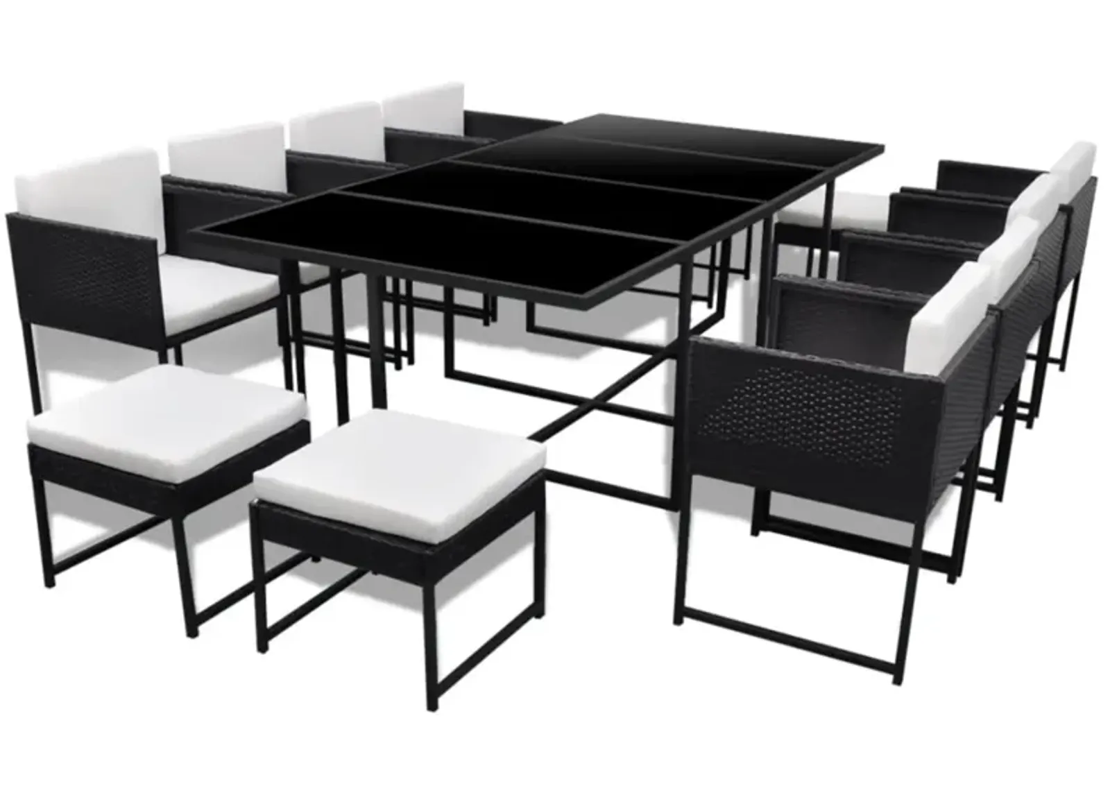 vidaXL 13 Piece Outdoor Dining Set with Cushions Poly Rattan Black