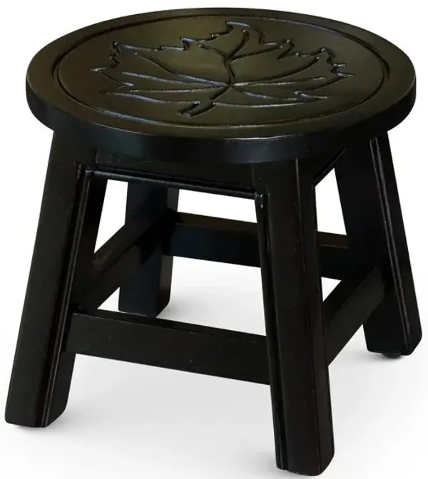 Sidi 11 Inch Step Stool Footrest, Wood Maple Leaf Print, Round, Dark Brown - Benzara
