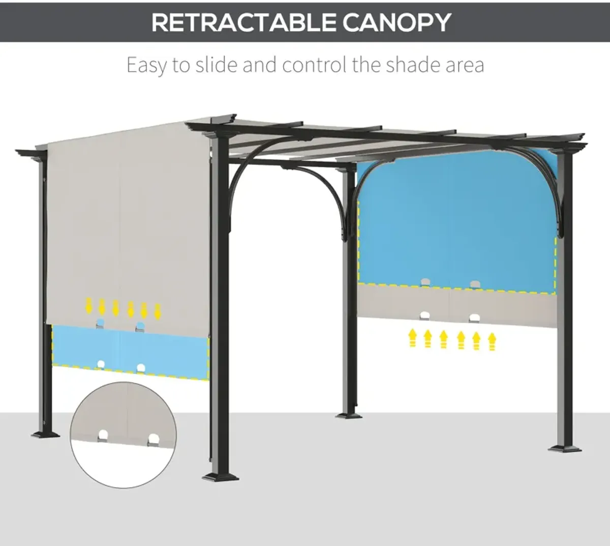 White Sun Shield: 10x10 Retractable Pergola Weather-Resistant Canopy