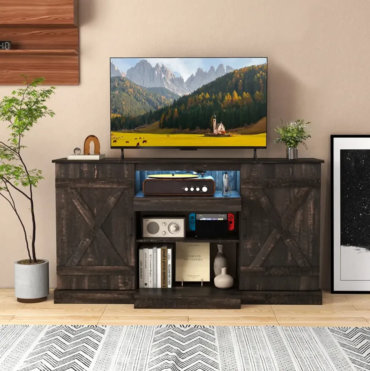 TV Stand for TVs with 20 Color LED Lights for Stylish and Dynamic Entertainment Setup
