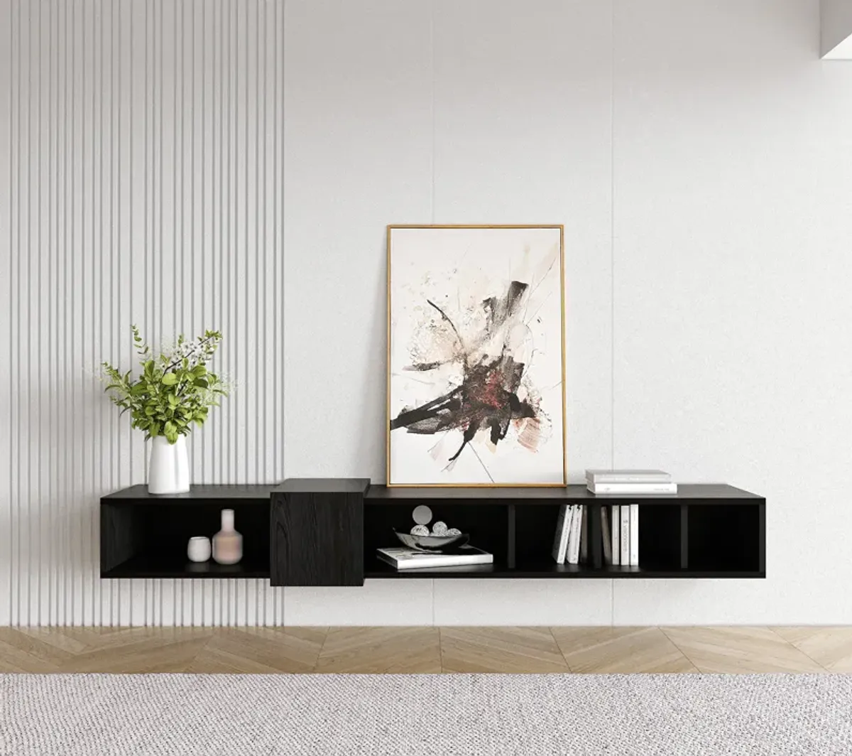 Belt Floating Tv Stand Wooden Black-Wooden White