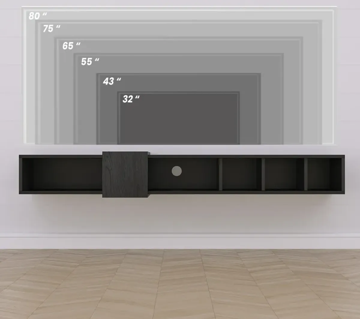 Belt Floating Tv Stand Wooden Black-Wooden White