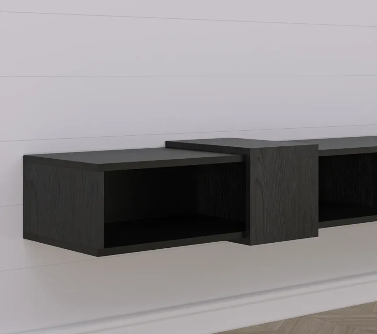 Belt Floating Tv Stand Wooden Black-Wooden White