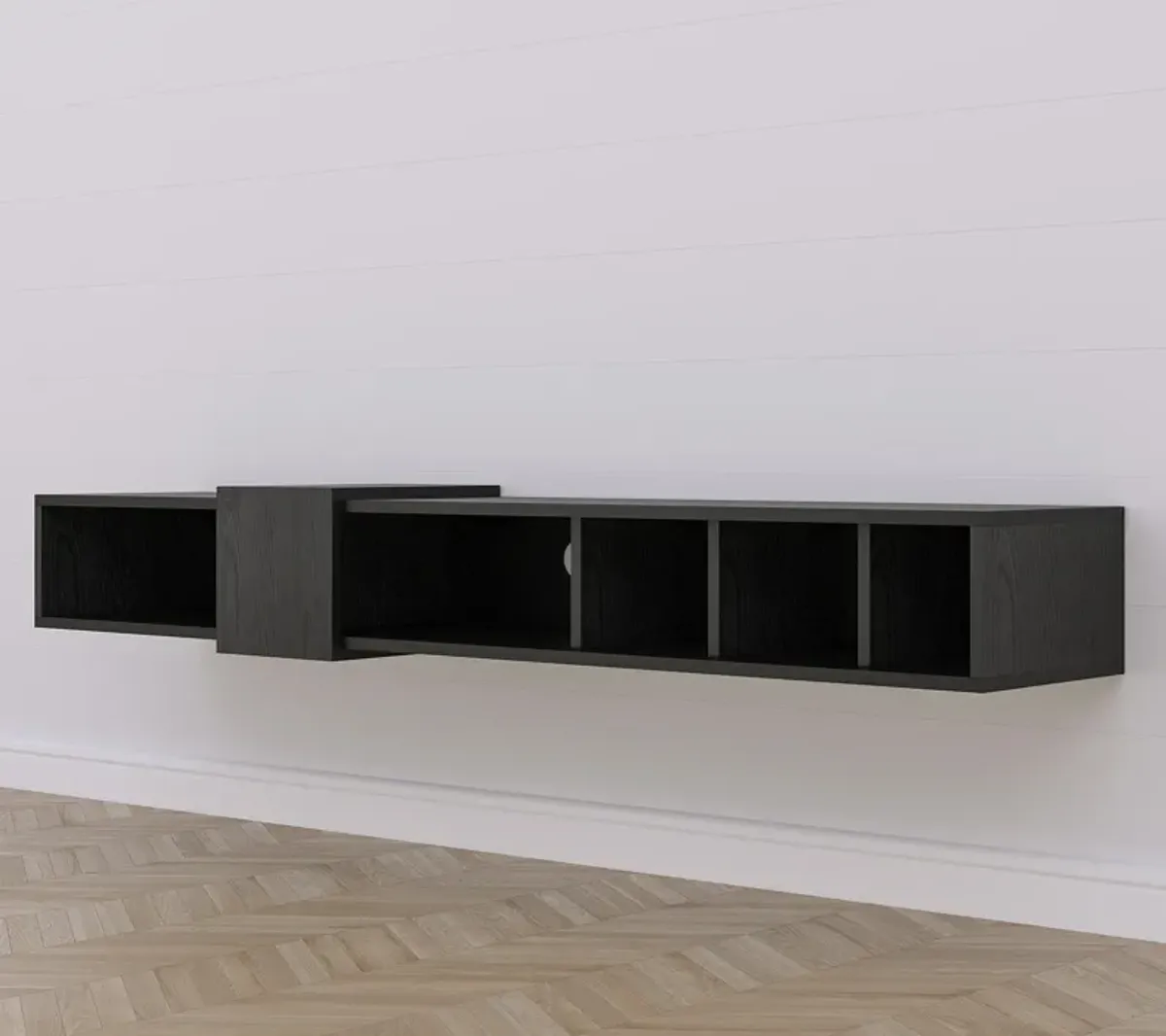 Belt Floating Tv Stand Wooden Black-Wooden White