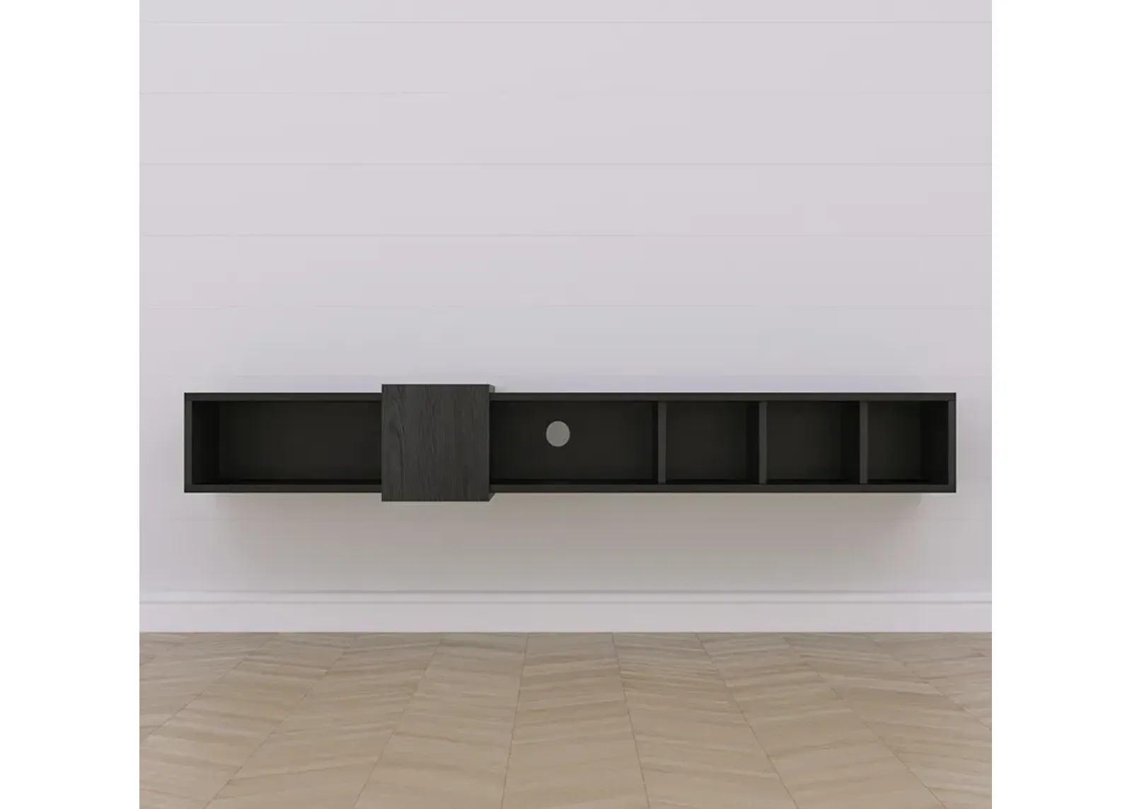 Belt Floating Tv Stand Wooden Black-Wooden White