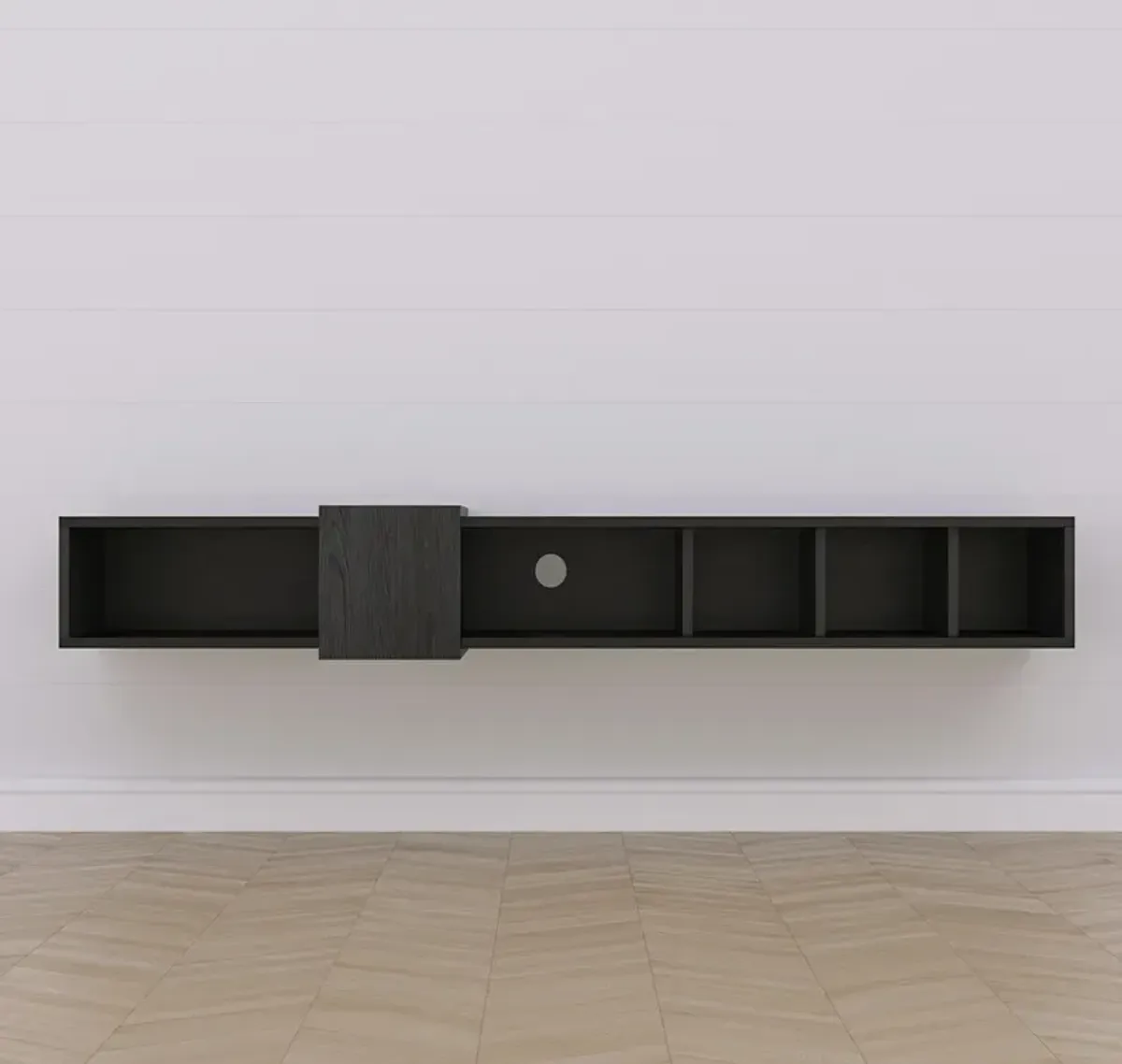 Belt Floating Tv Stand Wooden Black-Wooden White