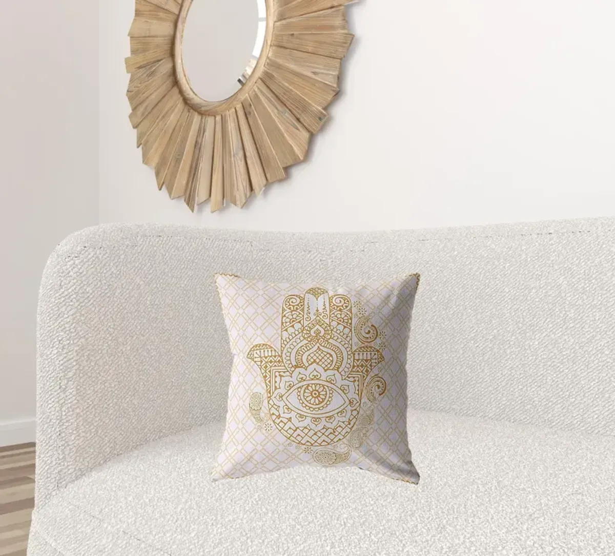 Hivvago 18"Gold White Hamsa Suede Zippered Throw Pillow