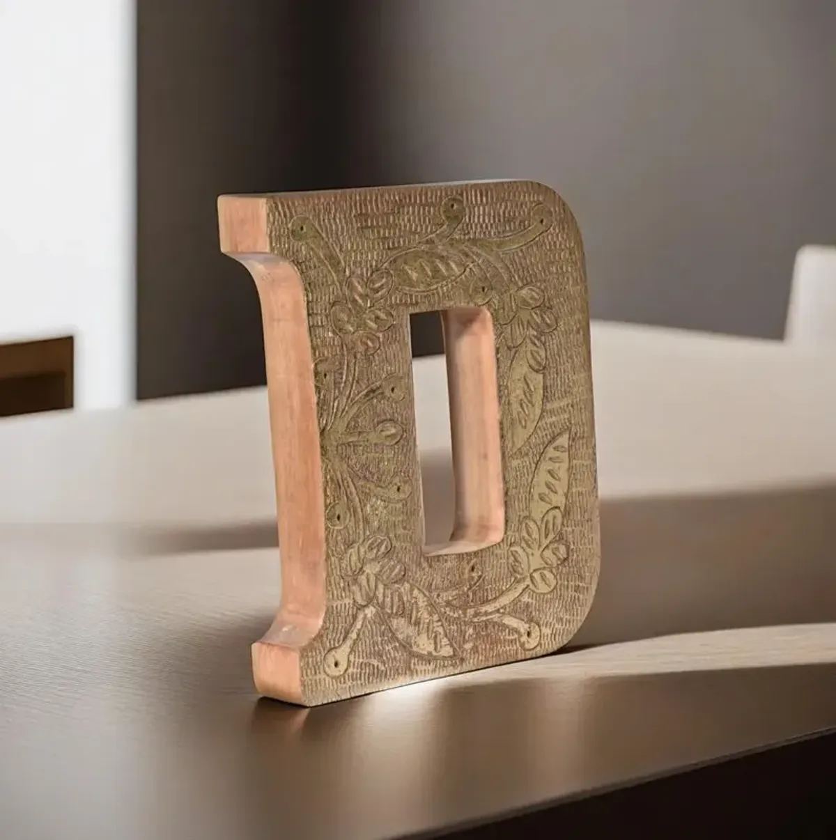 Vintage Natural Gold Handmade Eco-Friendly "D" Alphabet Letter Block For Wall Mount & Table Top Décor