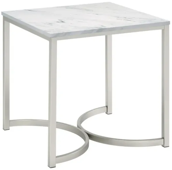 24 Inch End Table, Faux Marble Rectangular Top, Cantilever Steel Base  - Benzara
