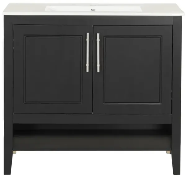 Whisen 36" Bathroom Storage Cabinet Bathroom Vanity with Ceramic Sink, Doors and Drawers