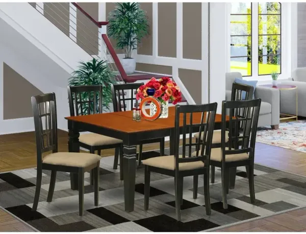 7 Pc Dining set with a Dining Table and 6 Kitchen Chairs in Black